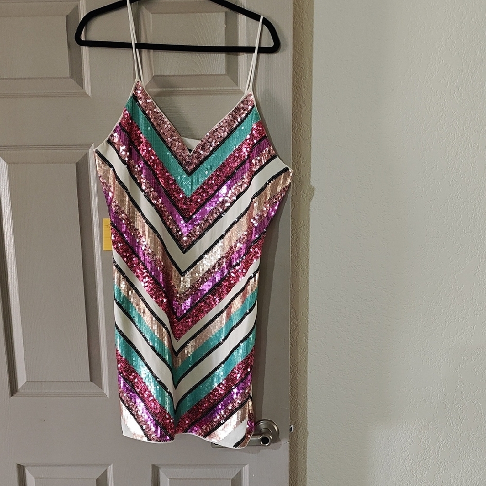 Express Sequin Dress with Chevron Pattern